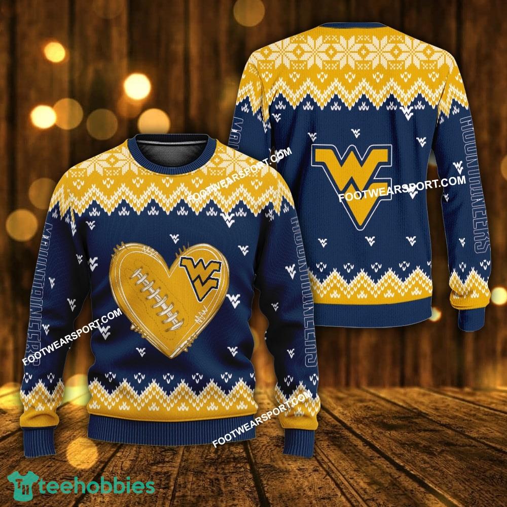 New Style Heart Football West Virginia Mountaineers Xmas 3D Sweater For Men Women