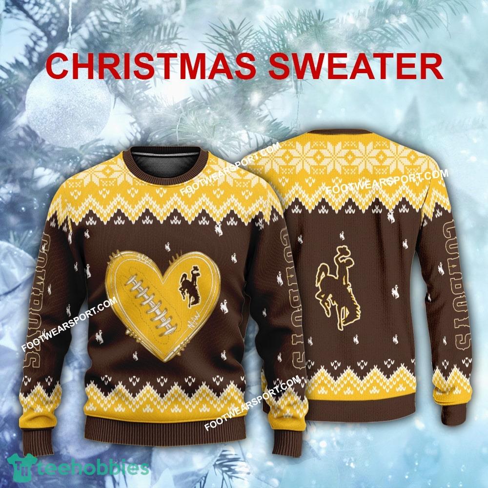 New Style Heart Football Wyoming Cowboys Christmas Sweater AOP Gift For Adult