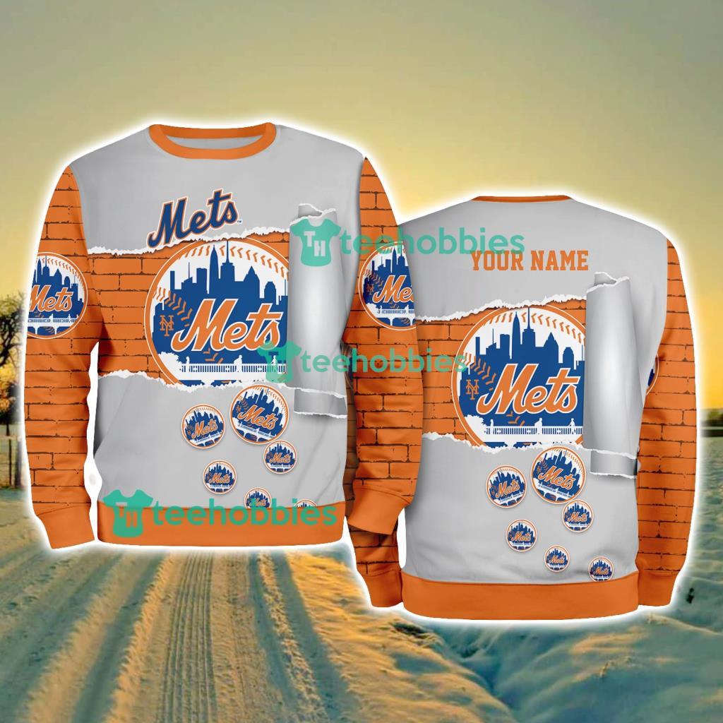 New York Mets MLB Sporty Color Custom Name Christmas Ugly Sweater Gift For Fans
