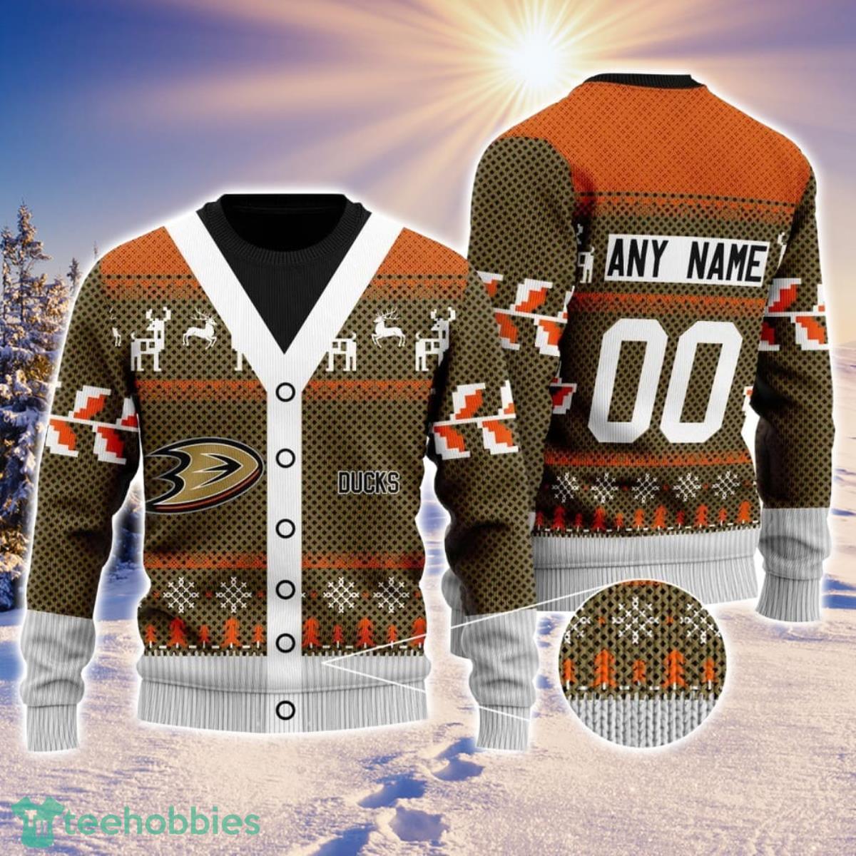NHL Anaheim Ducks Personalized Name And Number All Over Print 3D Ugly Christmas Sweater Christmas Gift