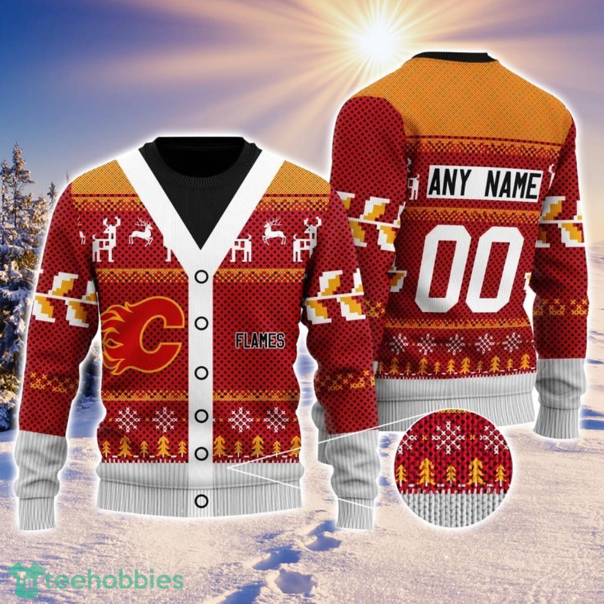 NHL Calgary Flames Personalized Name And Number 3D Ugly Christmas Sweater Christmas Gift