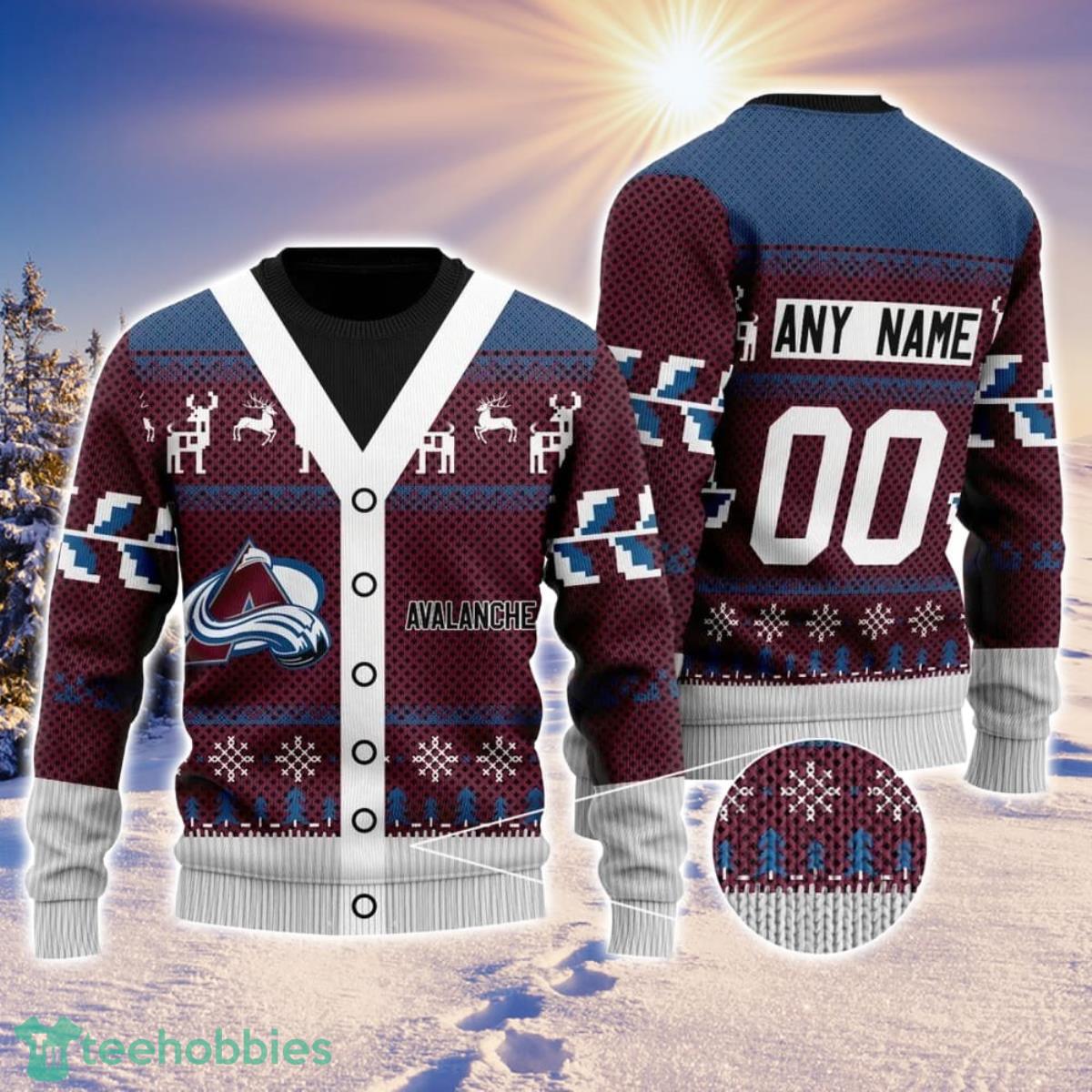 NHL Colorado Avalanche Personalized Name And Number All Over Print 3D Ugly Christmas Sweater Christmas Gift