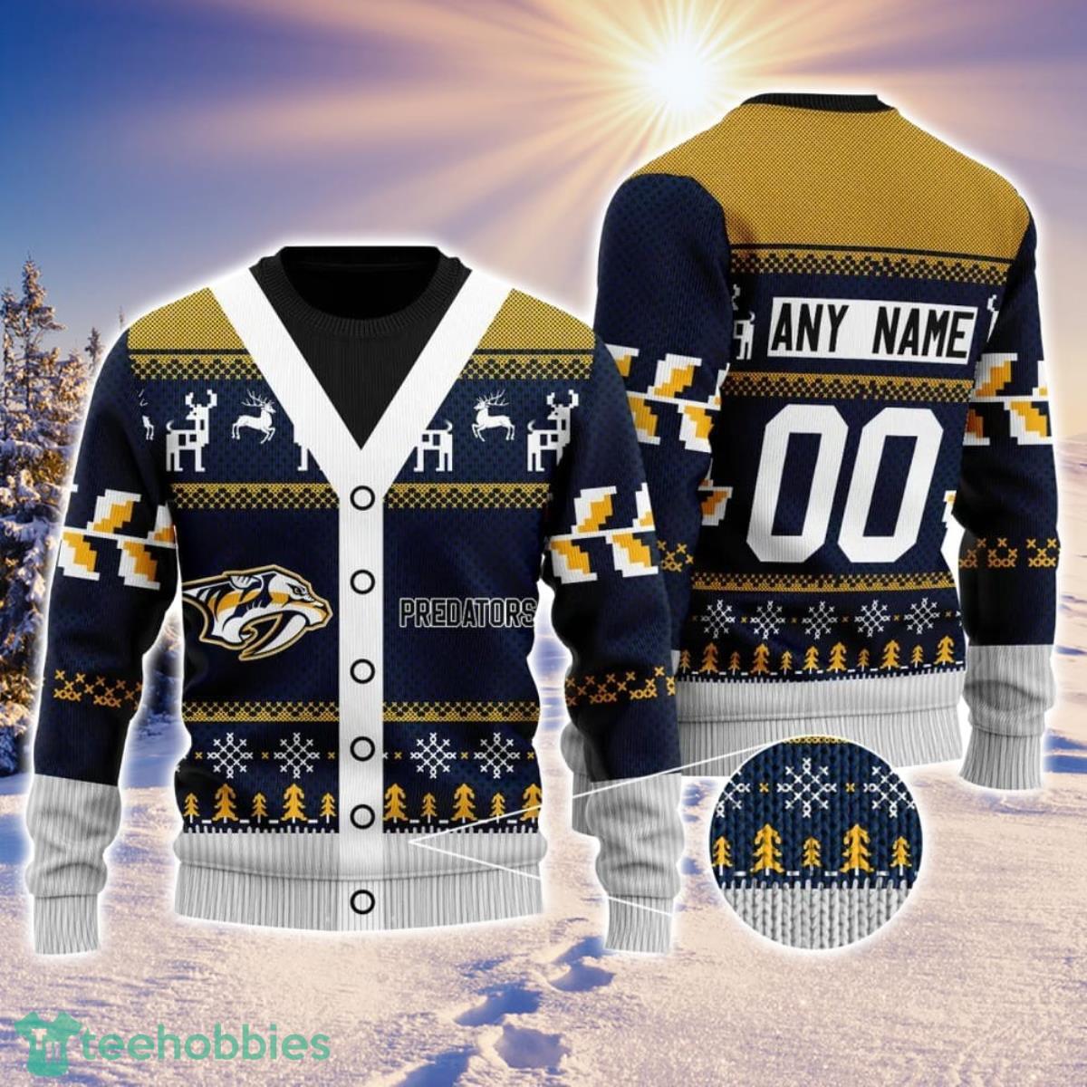 NHL Nashville Predators Personalized Name And Number All Over Print 3D Ugly Christmas Sweater Christmas Gift