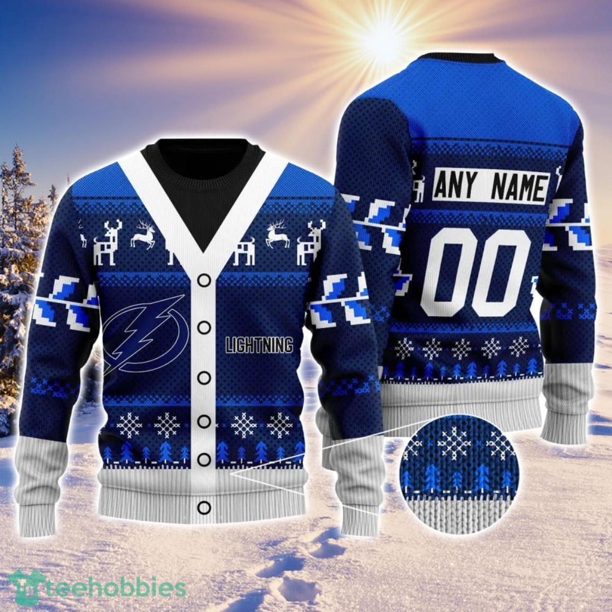 NHL Tampa Bay Lightning Personalized Name And Number All Over Print 3D Ugly Christmas Sweater Christmas Gift