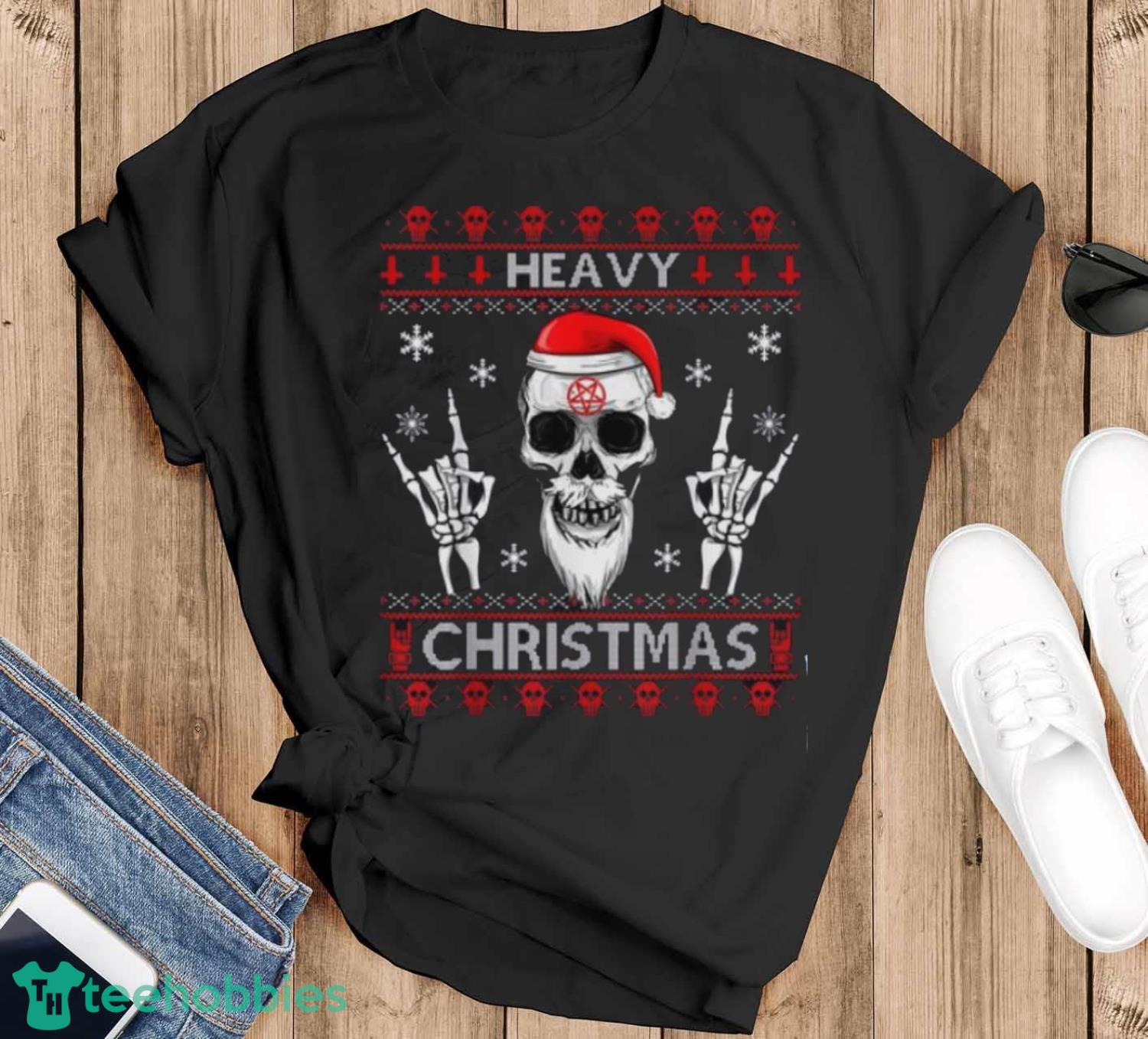 Heavy Christmas Devil Horns Skull Santa Hat Ugly sweater Unisex , , , Long Sleeve Tee