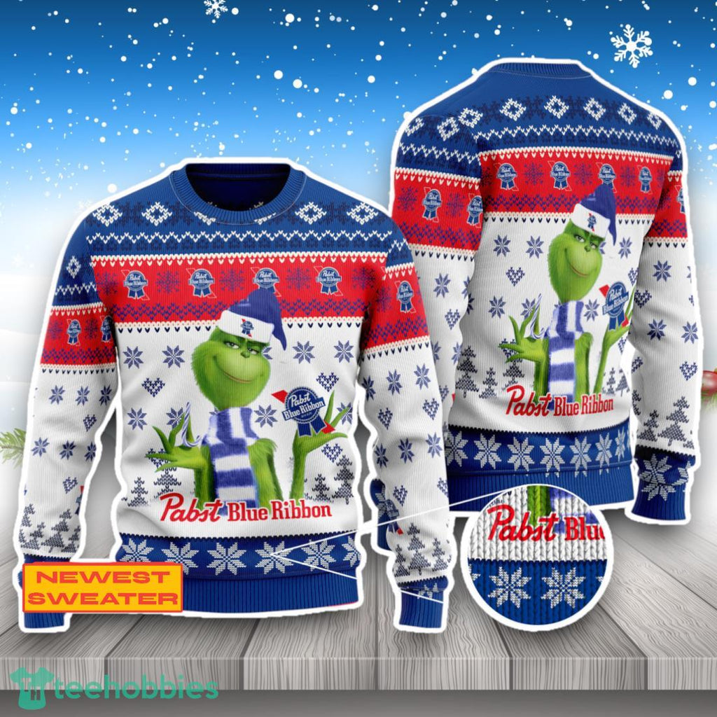 Pabst Blue Ribbon The Grinch Ugly Christmas Sweater Trending For Fans