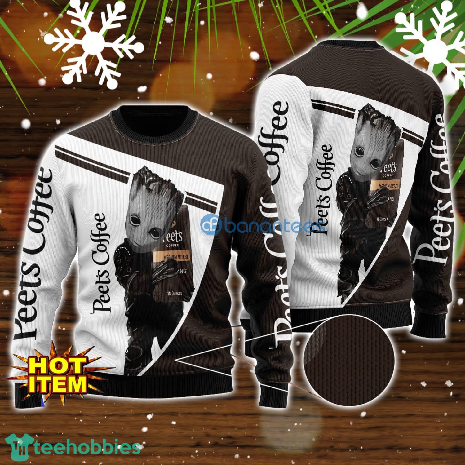 Peet’s Coffee And Baby Groot 3D Ugly Christmas Sweater For Men And Women Christmas Gift