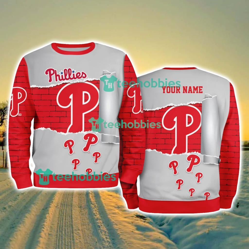 Philadelphia Phillies MLB Sporty Color Custom Name Christmas Ugly Sweater Gift For Fans