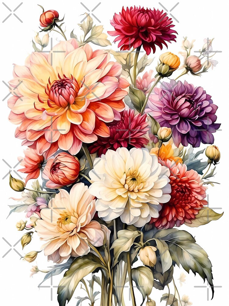 Radiant Blossoms: A Bouquet of Dahlias, Chrysanthemums, and Lisianthus by Chicandcool