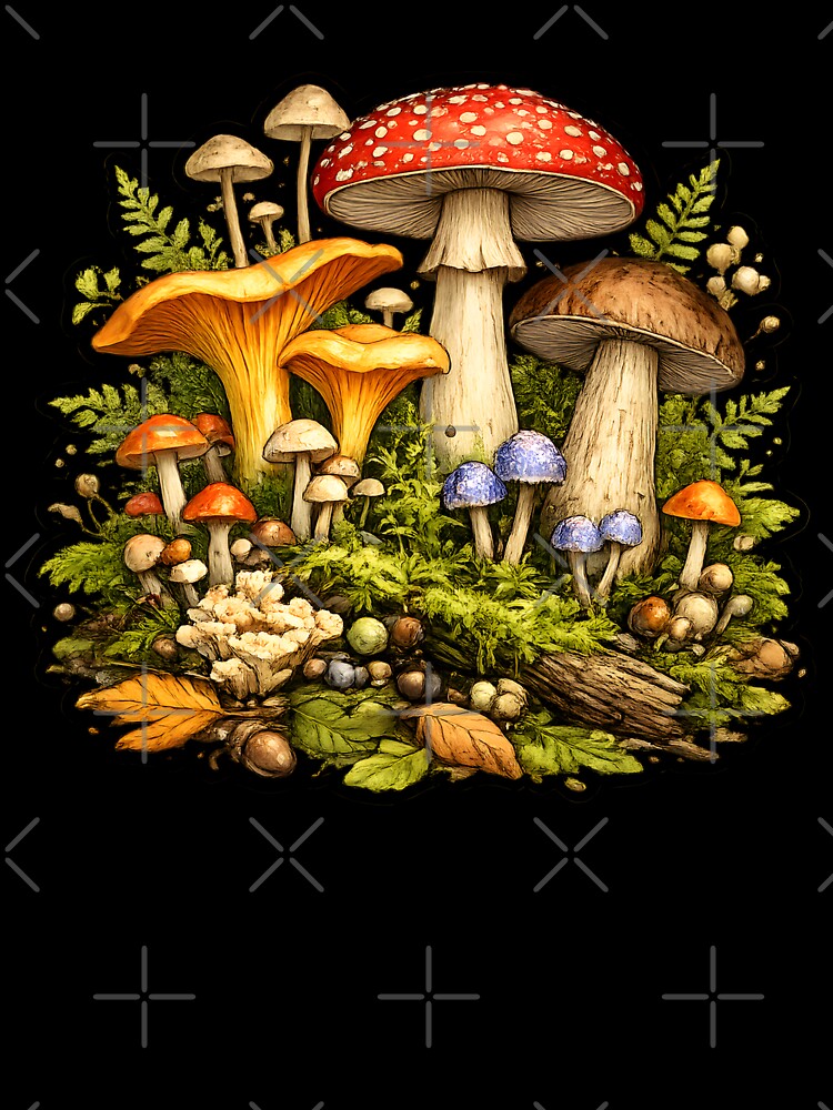 Cool Mushroom Mycology Gift for Fungi Lovers Cottagecore Goblincore Art Design by Divakar Fashion