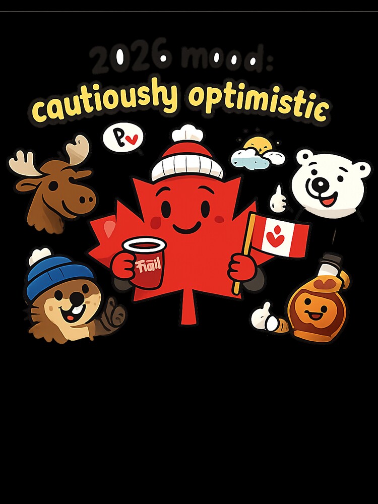 2026 Mood: Cautiously Optimistic – Cute Canadian Maple Leaf Illustration by mocci10