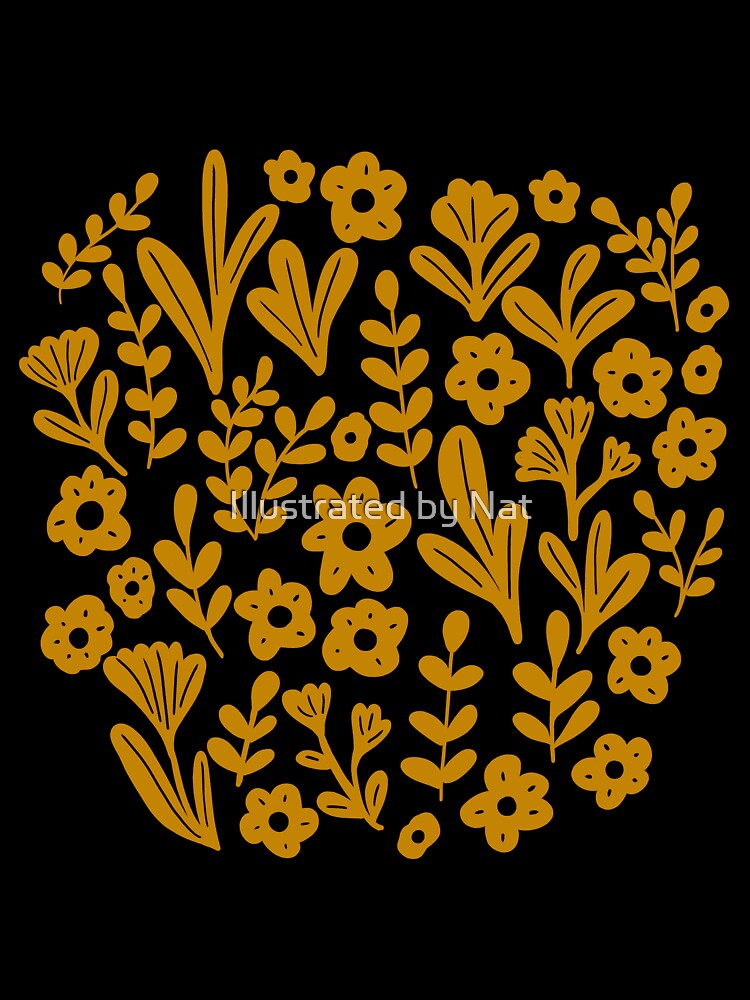 Folk ditsy flower pattern in mustard yellow and white by Illustrated by Nat