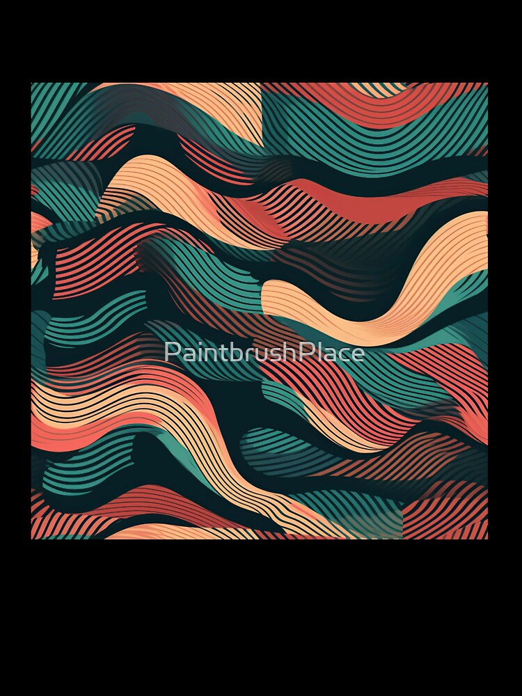 Retro Wavy Line Pattern – Vintage Abstract Flow Design in Teal and Coral by PaintbrushPlace