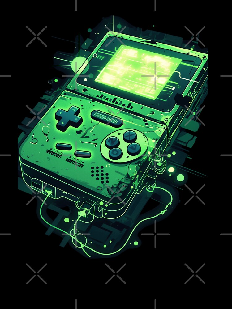 Cyberpunk Retro Handheld Console Glitch Green Game Boy by VectorForge