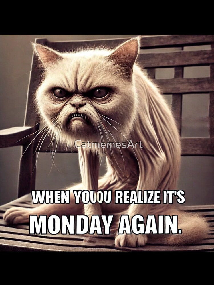 Cursed Cat Meme - When You Realize It’s Monday Again by CatmemesArt