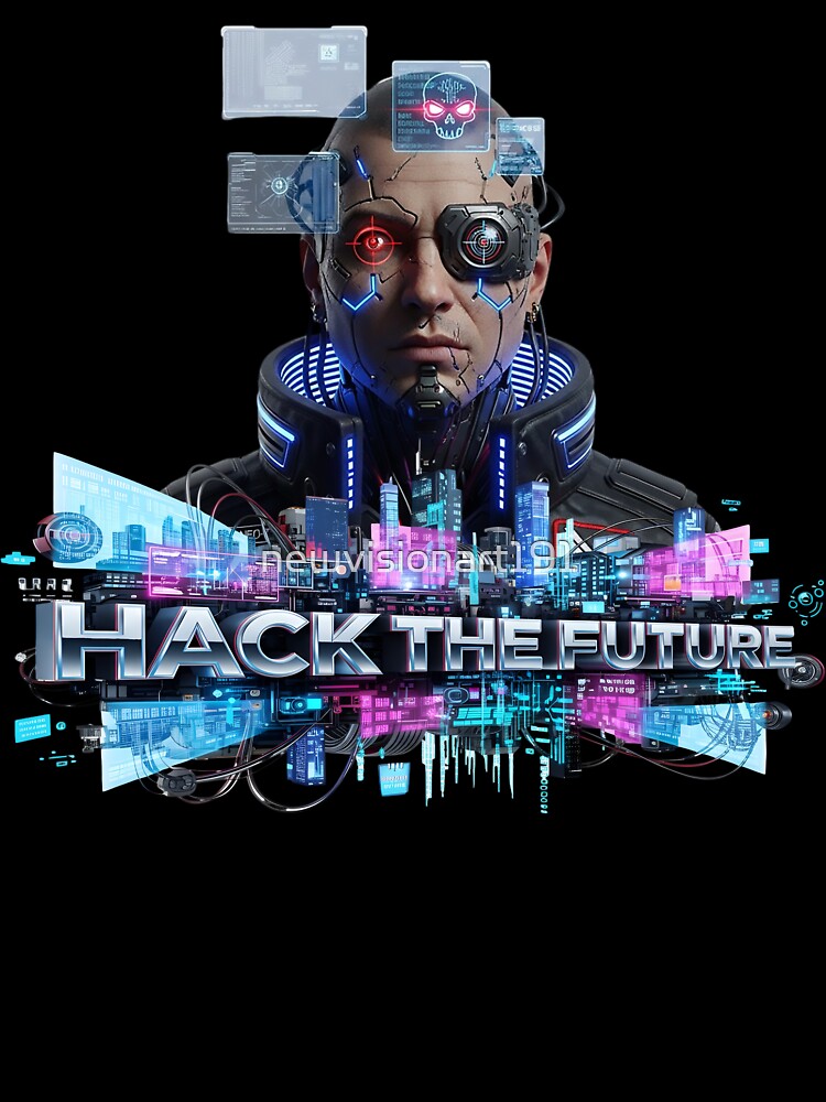 Cyberpunk Hacker with Bionic Eye and Neon City by newvisionart191