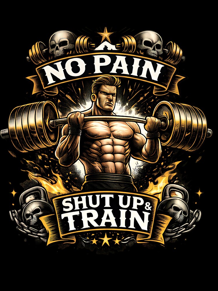 No Pain No Gain Gym Workout T-Shirt Design | Shut Up and Train Fitness Motivation Tee | Bodybuilding Gym Apparel USA by UrbanEchoHub