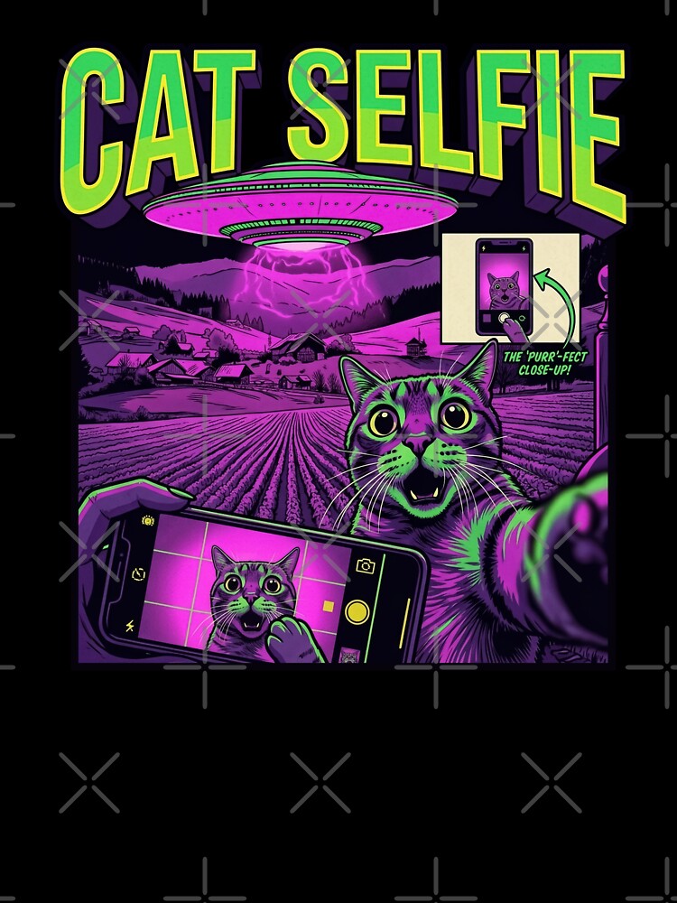 Cat Selfie with Alien UFO Funny Cat by Kitkin