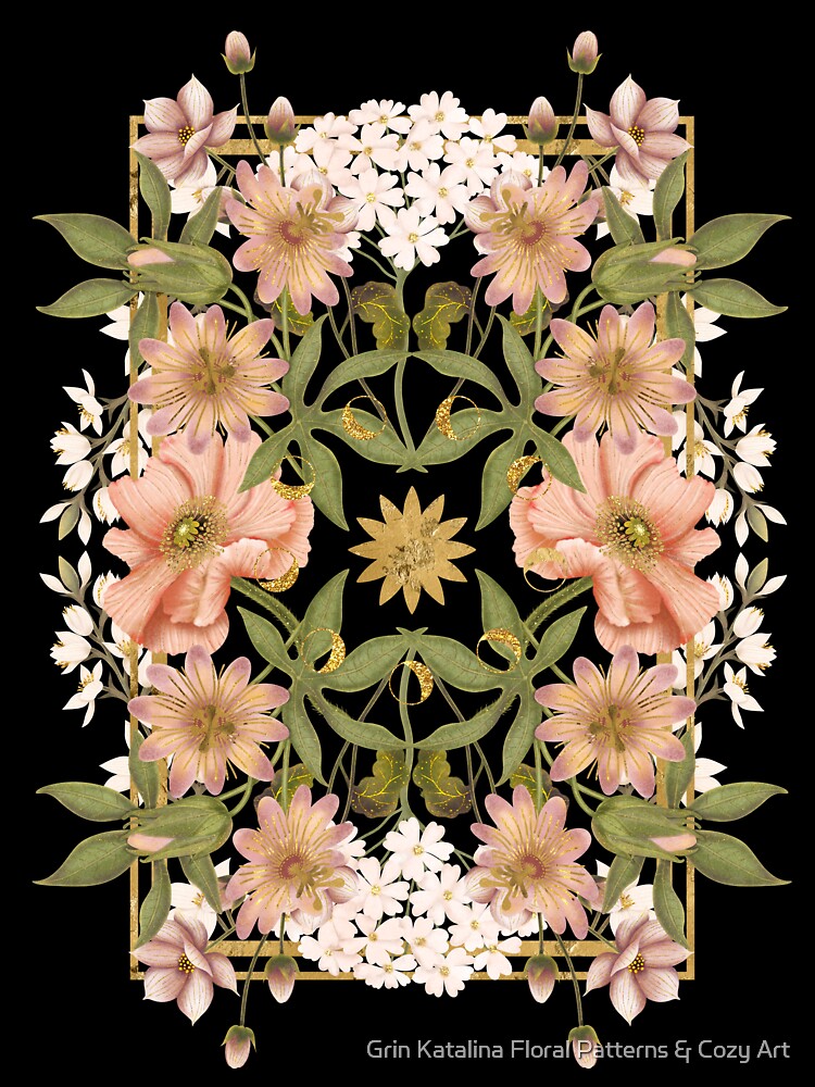 Symmetrical Dark Gothic Sun and Wildflowers Poster by Grin Katalina Floral Patterns & Cozy Art