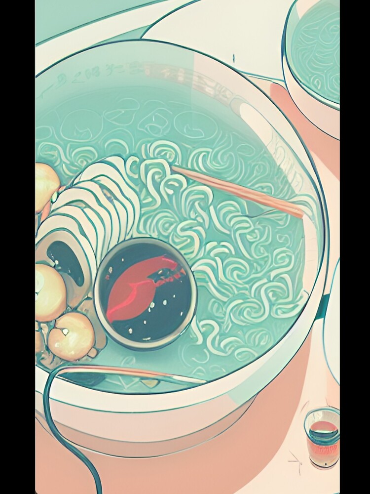 Ramen Japanese Noodle Siup Bowl 90s Nostalgia Retro Vaporwave Fantasy Futuristic Retro Landscape Illustration by S Y N T H R E A L M