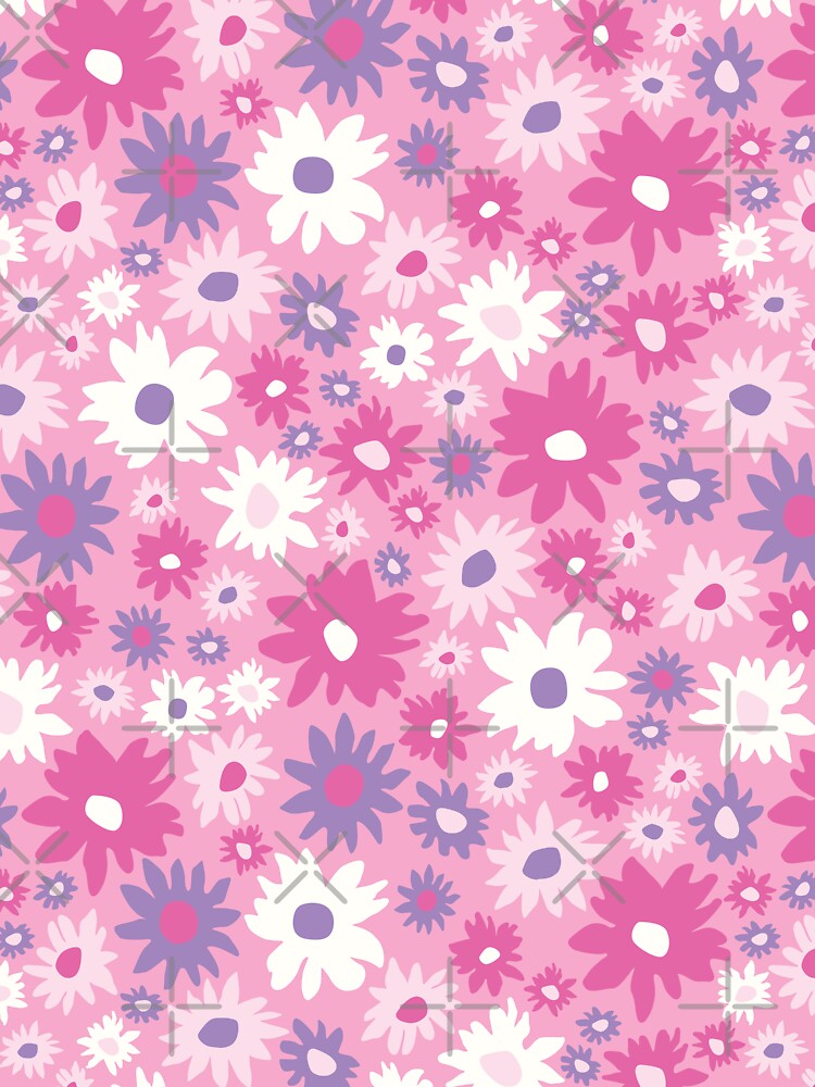 RETRO GROOVY AND FUN FLOWERS PINK by blomastudios