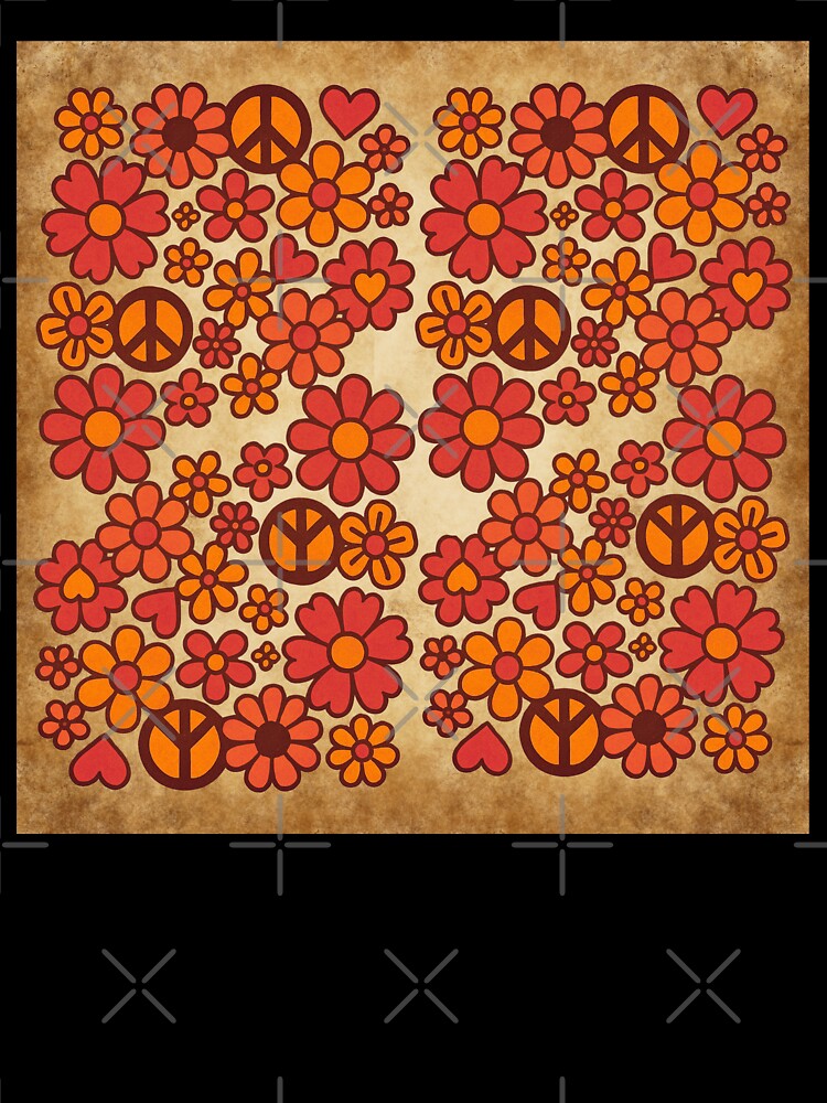 Groovy 70s style flower pattern, retro color palette by Pim-pimporn