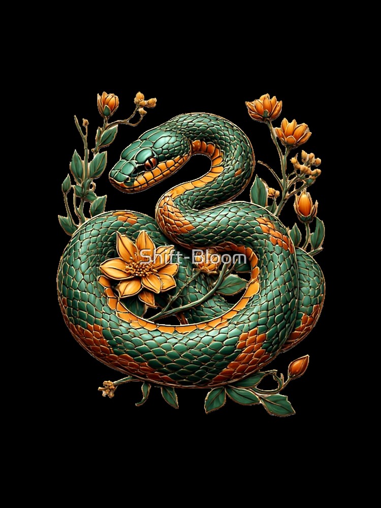 Mystic Serpent & Bloom - Emerald Snake Art by Shift-Bloom