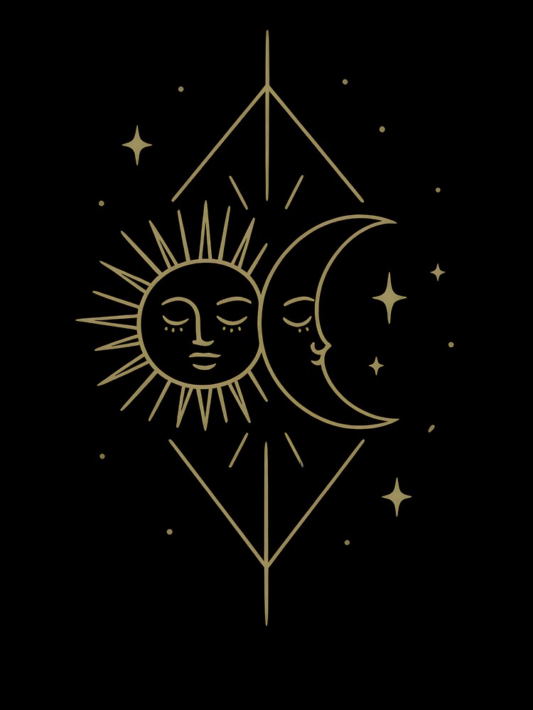 Sun and Moon Harmony – Celestial Balance Gold Line Art Design by Fleimas