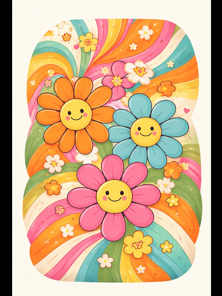 Retro Happy Flowers Pattern – Colorful 70s Groovy Aesthetic Phone Case by DrizzyV