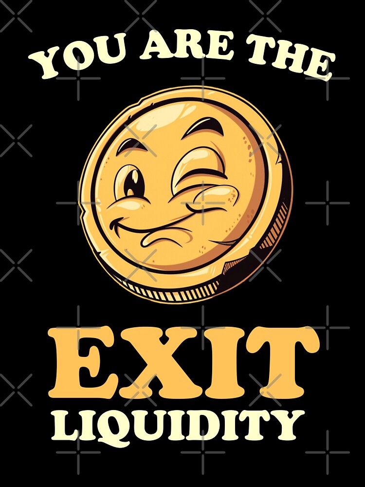 Crypto Degen Exit Liquidity Funny Bitcoin Trading Retro T-Shirt - Winking Gold Coin Financial Meme by VectorForge