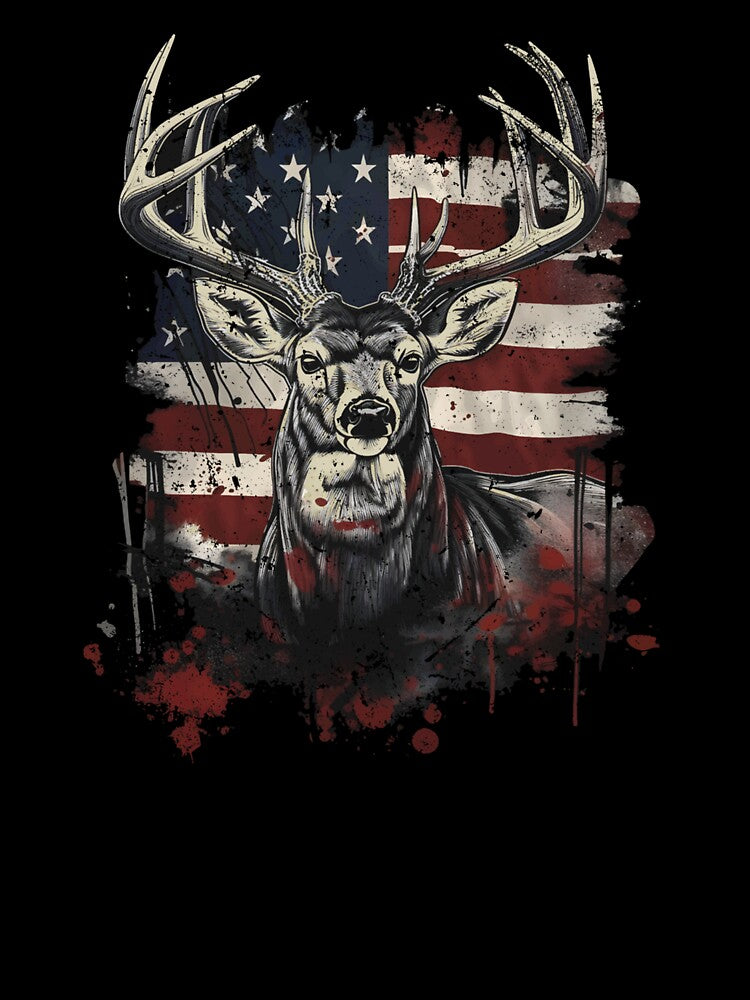 Buck White Tail Deer Hunting Hunter Distressed American Flag by taaddison50