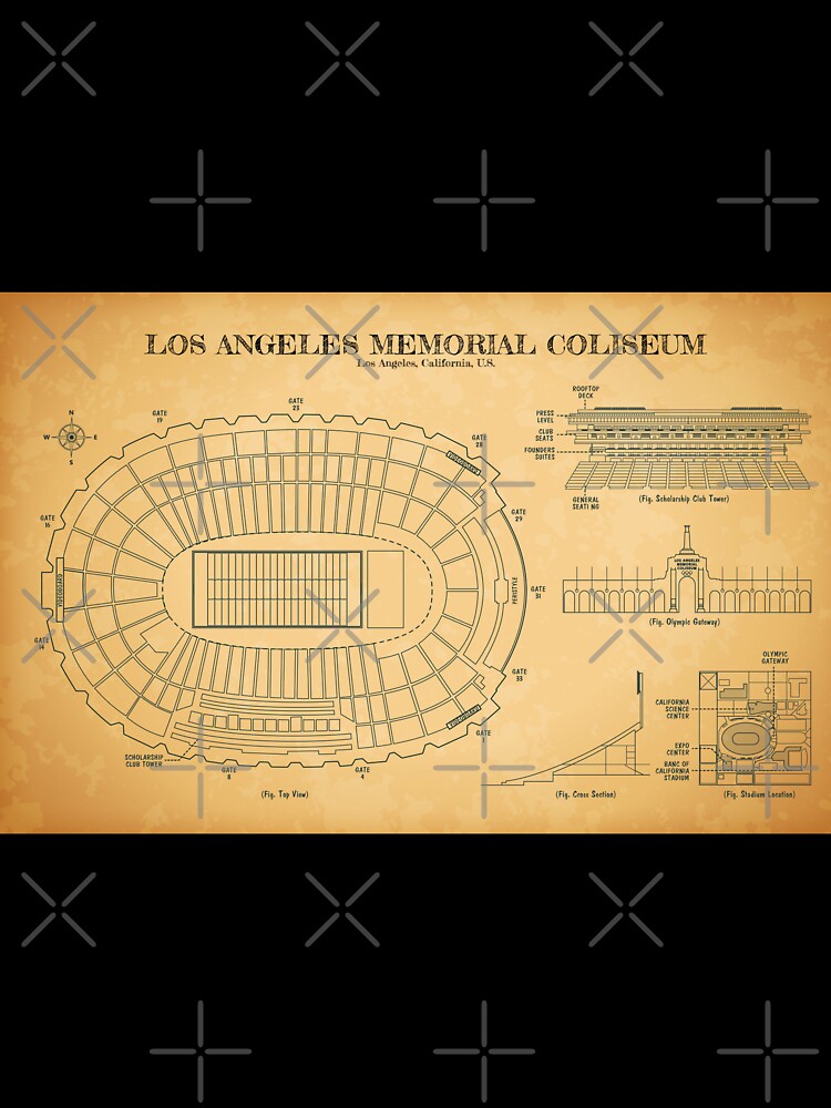 Los Angeles Memorial Coliseum (Aged Parchment) by BGALAXY Unisex , , , Long Sleeve Tee