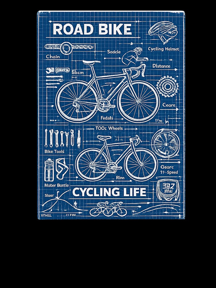 Cycling Blueprint – Road Bike Technical Schematic Tee by VeloForge