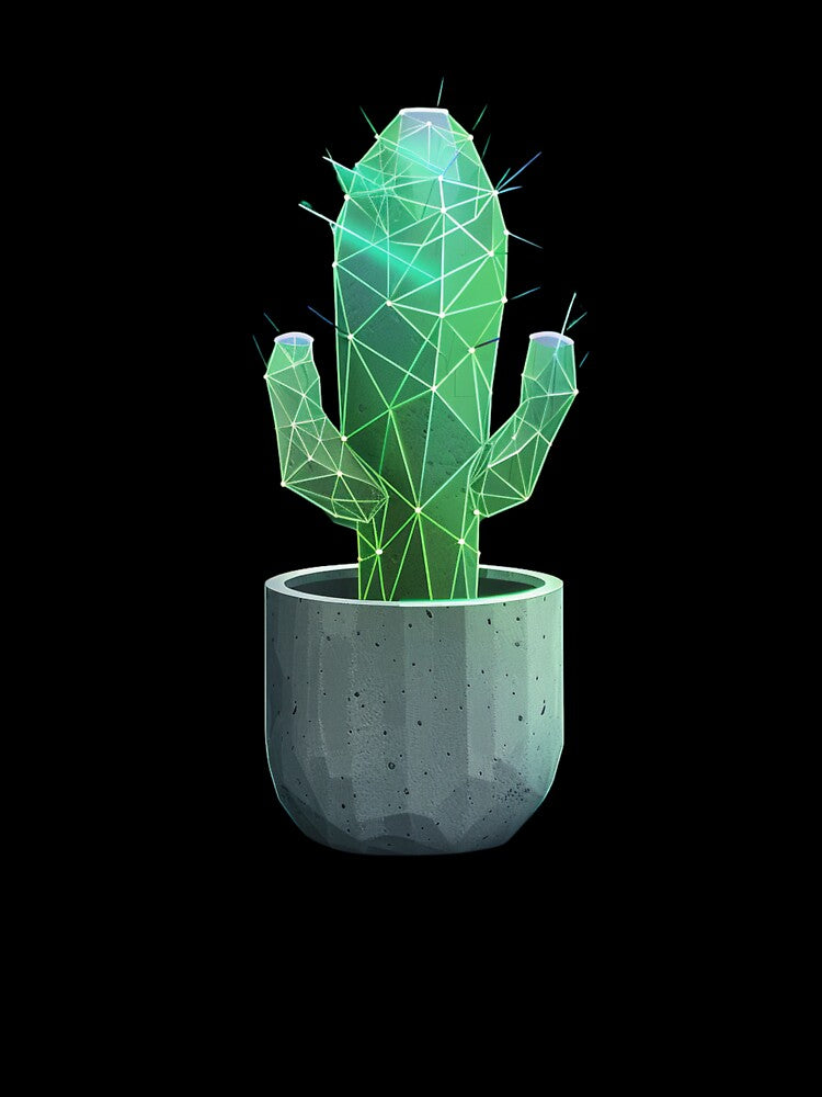 Neon Glowing Cactus Art - Minimalist Plant Design by STATIC SOUL