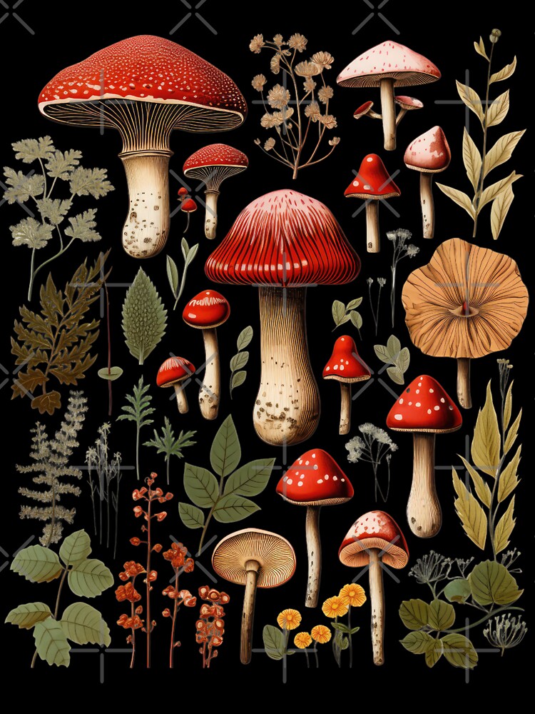 Retro Mushroom Forest Cottagecore by Myra365Art