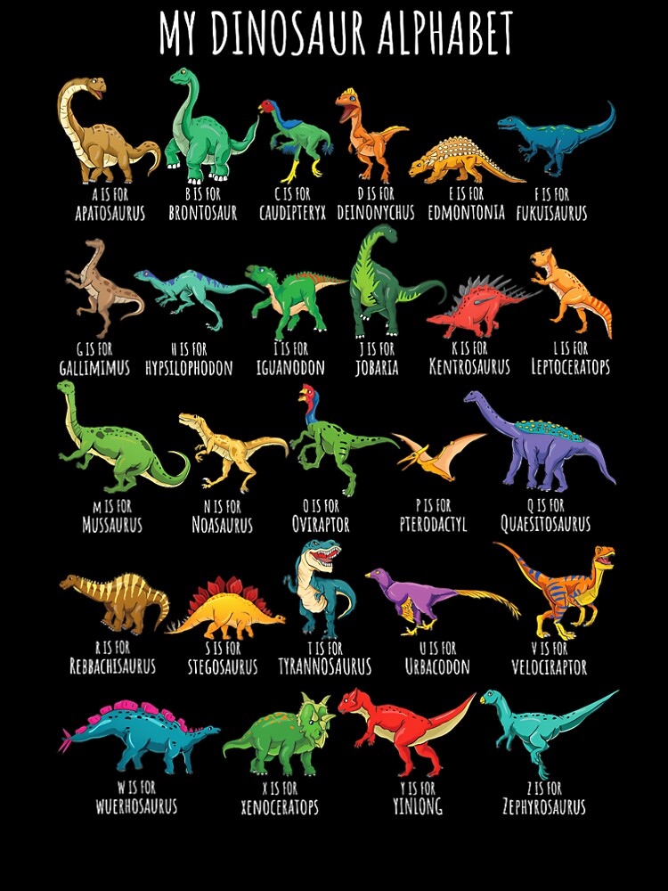 Types Of Dinosaurs Alphabet A-Z ABC Dino Identification Short Sleeve by cleefussraj