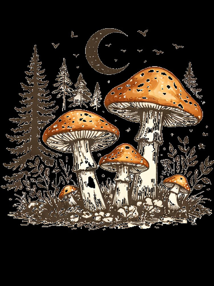 Mystical Forest Mushrooms Under the Moon – Cottagecore Aesthetic Design by FunForgeStudio