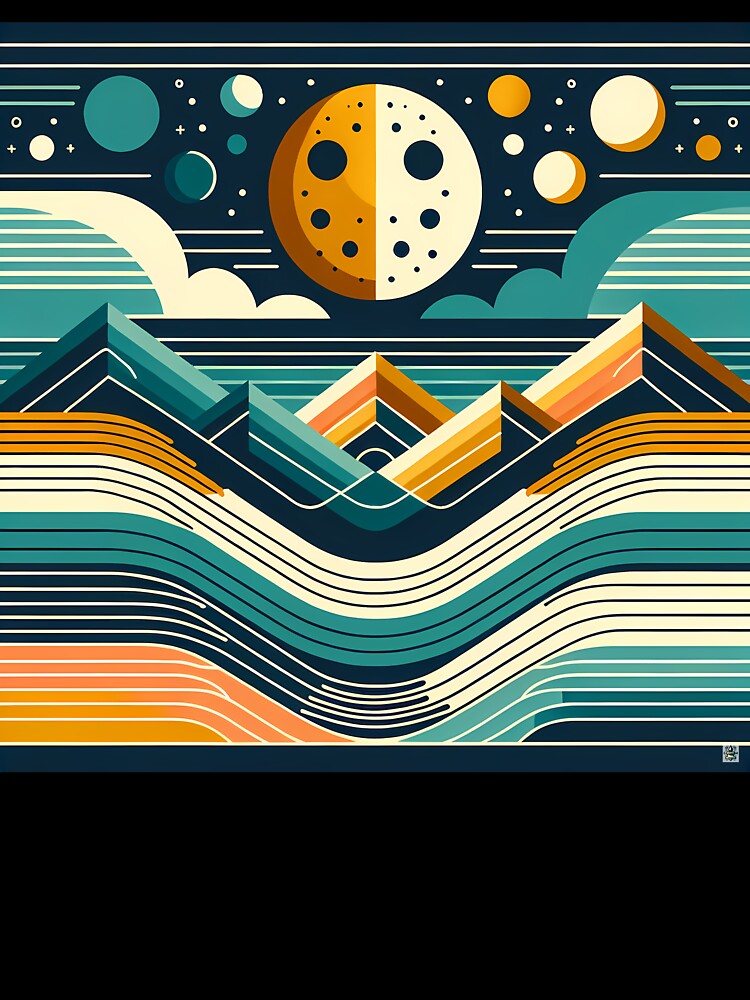 Geometric Moon Over Layered Mountains by InkSmithery