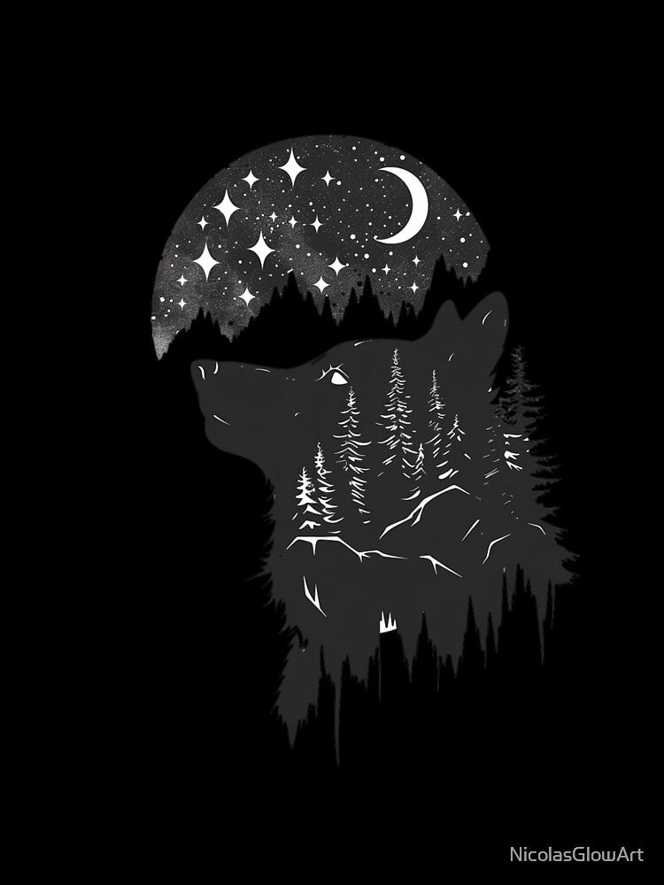 Black Wolf Nature Sticker by NicolasGlowArt