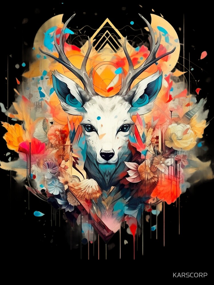 Colourful Reindeer Printed Graphic T-Shirt by KARSCORP