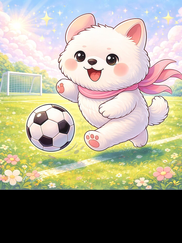 Cute Soccer Puppy Playing Football | Kawaii Dog Sports Cartoon Illustration by Furfolkz Unisex , , , Long Sleeve Tee