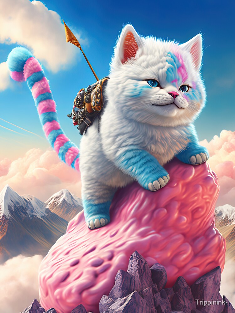 Cotton Candy Cat Climbing Candy Mountain by Trippinink- Unisex , , , Long Sleeve Tee