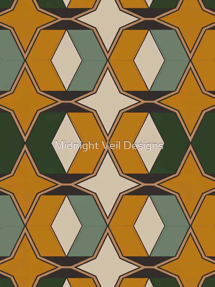 Seamless Geometric Moroccan Tile Pattern in Mustard Green and Beige by Midnight Veil Designs