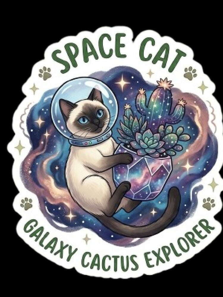 Space Cat Galaxy Cactus Explorer - Cosmic Succulent Sticker by Barkashow