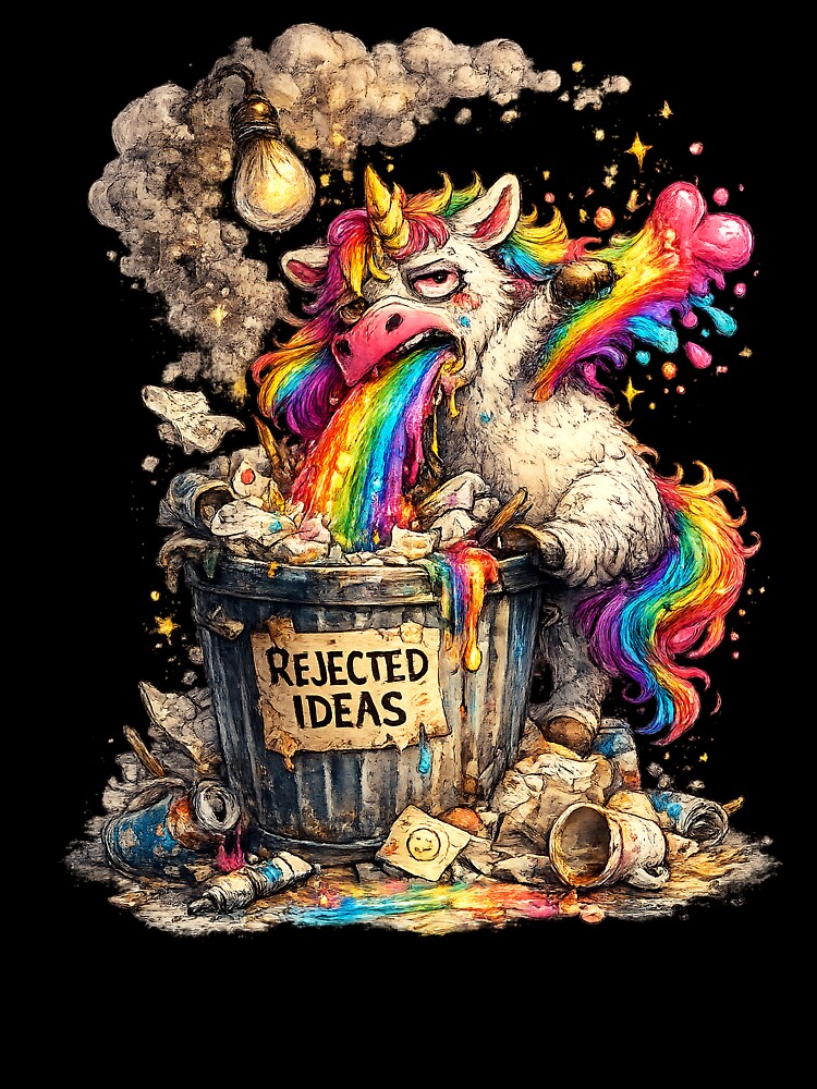Rejected Ideas – Burnt-Out Unicorn Vomiting Rainbows by StrayaDesign