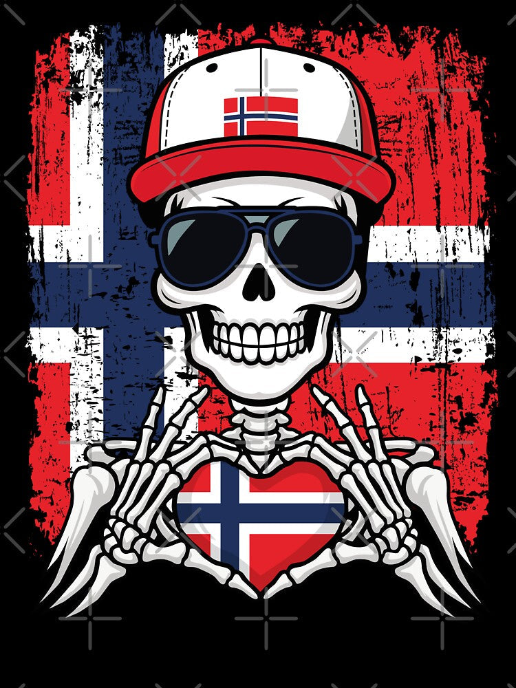 Norwegian Pride Skeleton Art - Norway Football & Viking Spirit Tee by Colorful Designs Unisex , , , Long Sleeve Tee