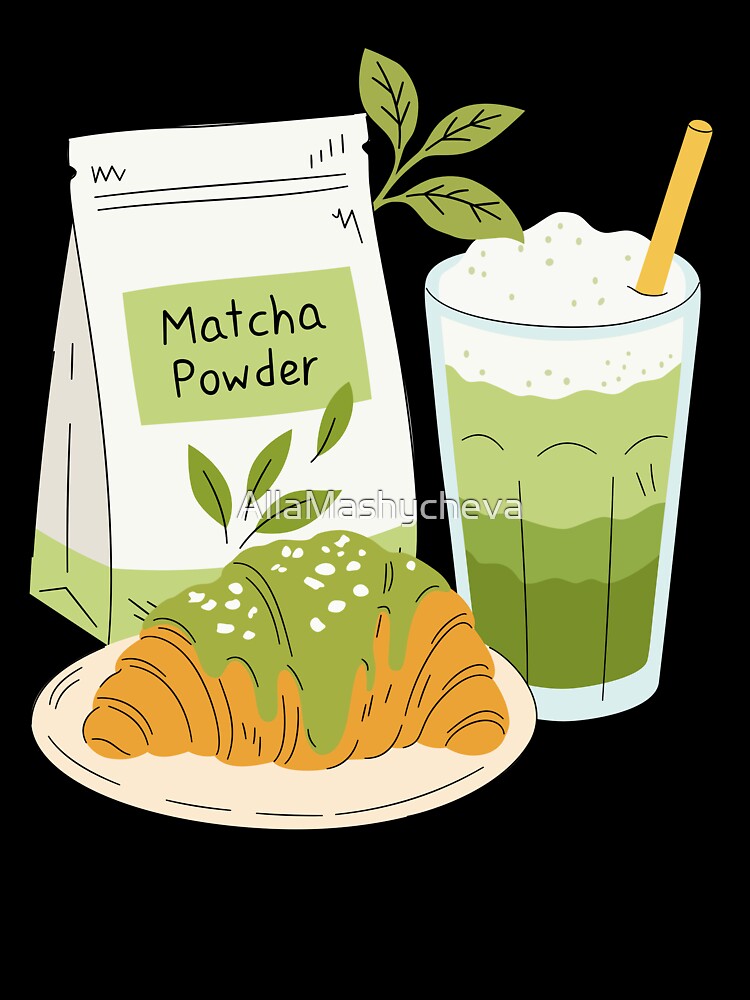 Cute Matcha Latte and Croissant Cafe Aesthetic by AllaMashycheva