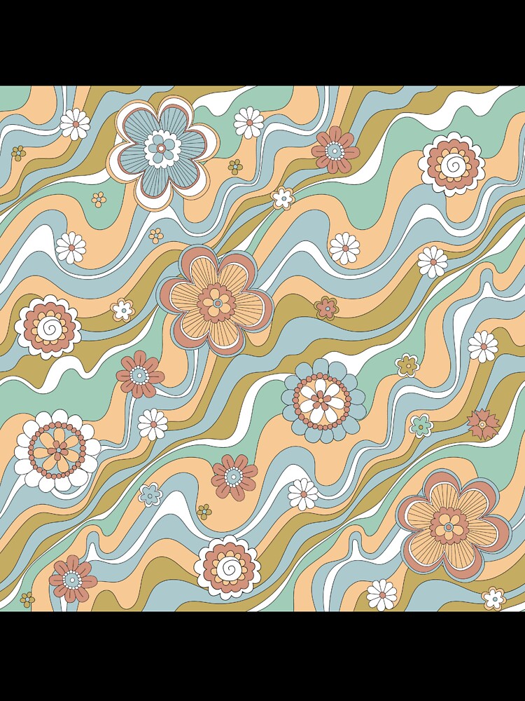 Retro floral swirl 70s pattern by ReneMagritteArt
