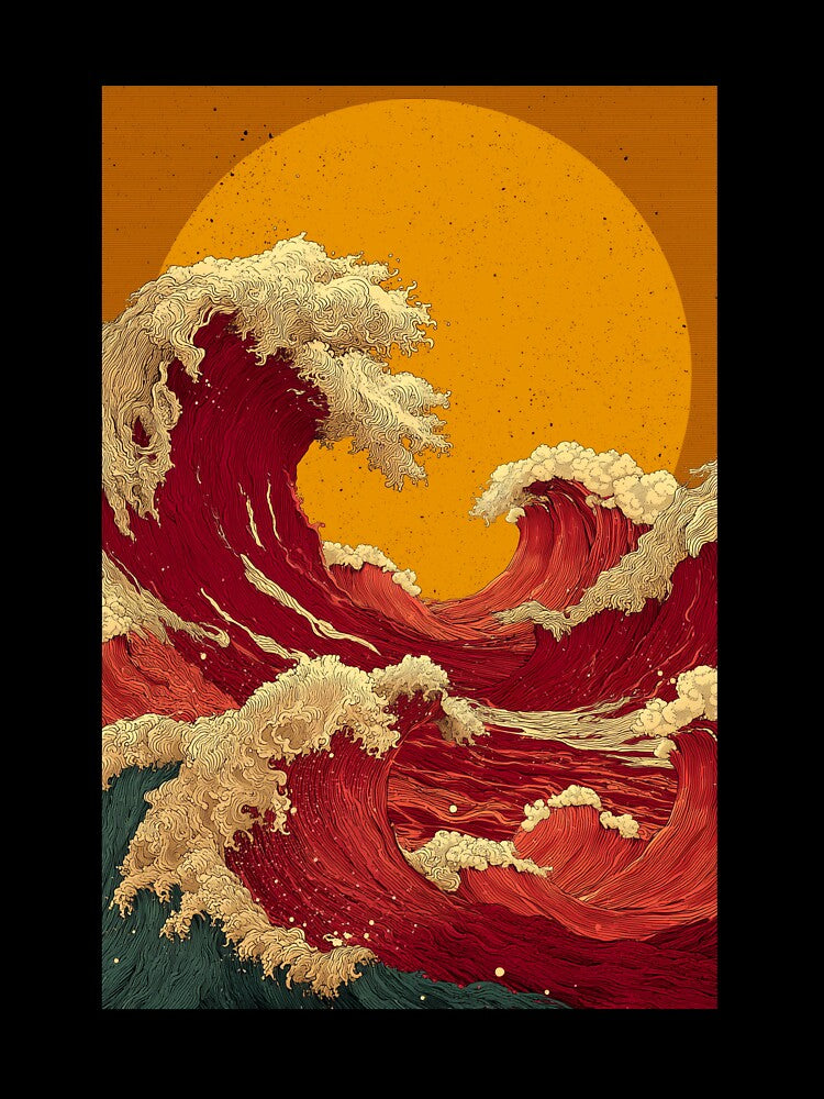 Red Hokusai Waves by InnerByJonas