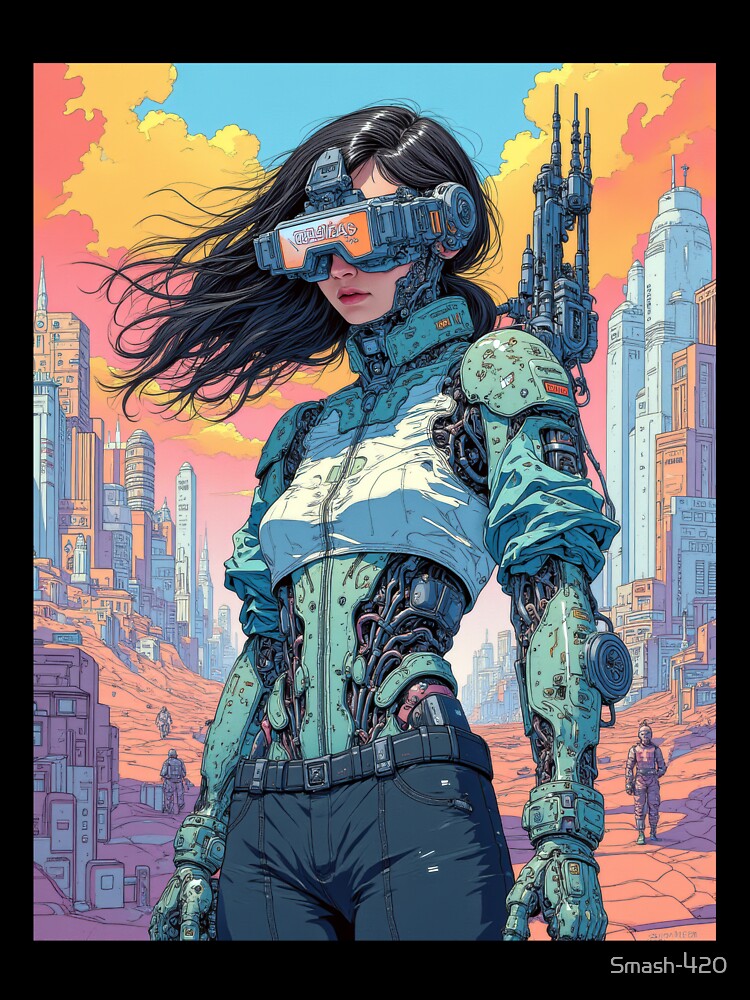Moebius Inspired, postcyberpunk, Dystopian, surrealist, sci-fi, by Smash-420